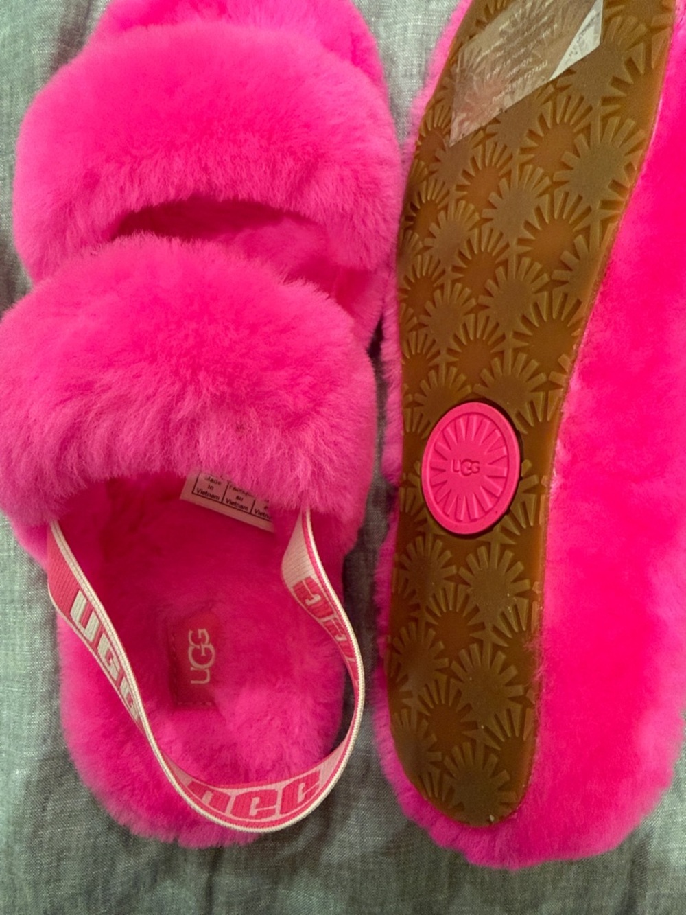 UGG Neon Pink Plush Slide Sandals - Picture 5 of 5